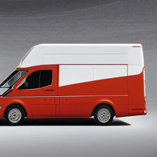 Prompt: A commercial van designed and produced by McLaren, with McLaren design elements, promotional photo