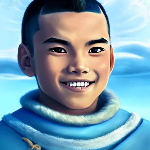 Image similar to beautiful serene intricate photograph of sokka from the water tribe as an inuit young man with light blue eyes, smiling softly, relaxing on the beach, golden hour, soft focus, 8 k, art by irakli nadar, hyperrealism, hyperdetailed, ultra realistic