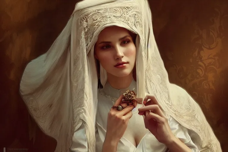 Image similar to Sensual beautiful perfect Polish woman in Polish traditional dress, portrait, elegant, intricate, digital painting, artstation, concept art, smooth, sharp focus, illustration, art by artgerm and greg rutkowski and alphonse mucha