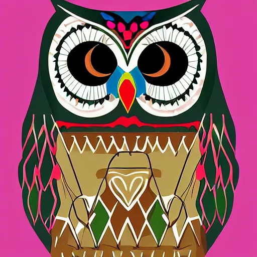 Prompt: owl playing pan flute, digital art