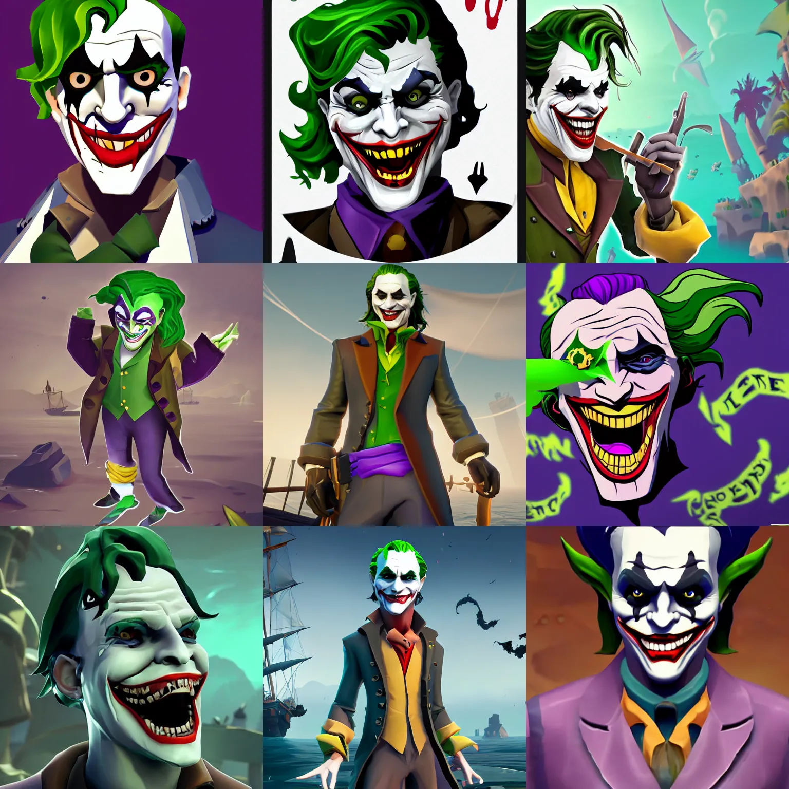 Prompt: the joker in sea of thieves, sea of thieves videogame artstyle