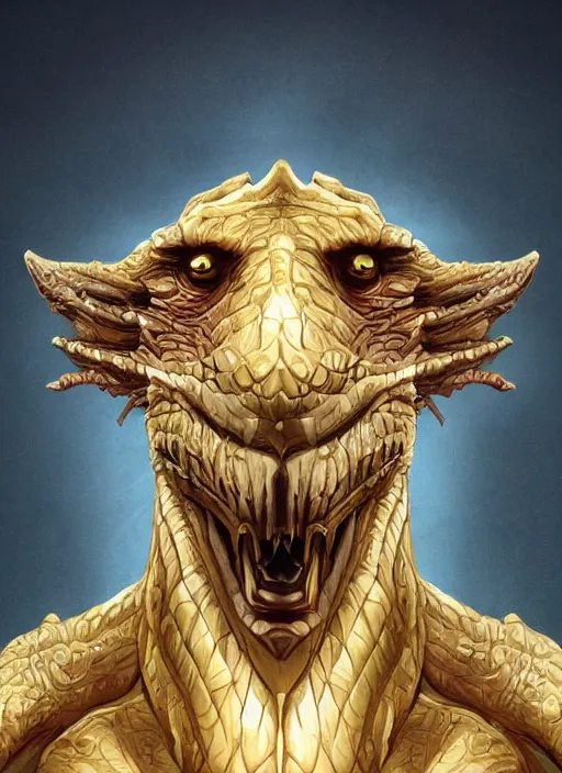 Image similar to highly detailed picture of great dragon news anchor talking head. perfectly symmetrical face, highly detailed, masterpiece, trending on artstation, golden ratio, cinematic romantic magical, perfect intricate