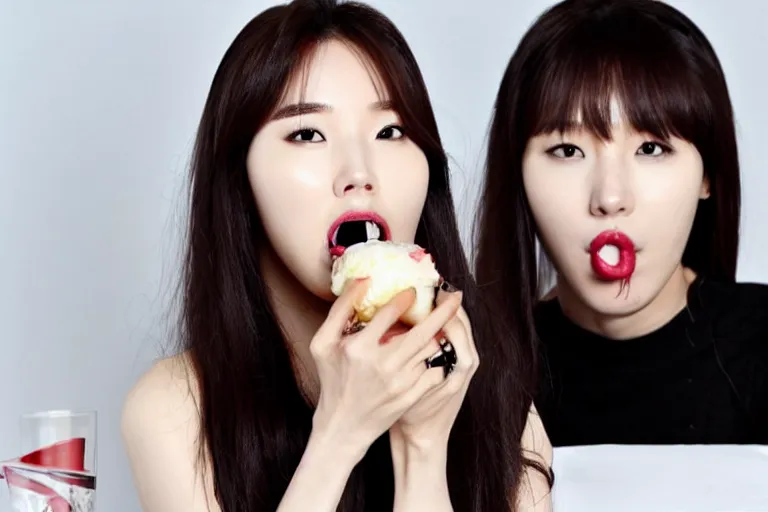 Image similar to Lee Ji-eun, seductively eating