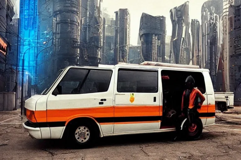 Prompt: cyberpunk version of the 8 0 s a - team van )