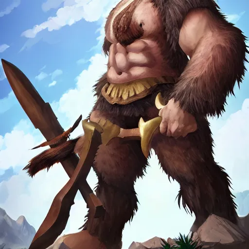 Image similar to bull man barbarian wearing a tattered loincloth with an giant axe, fursona, furry art, anthro, detailed dark brown fur, detailed long black hair, big horns, scars, anime key visual, makoto shinkai