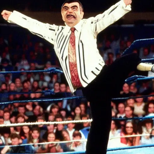 Image similar to 1990 photo of Mr Bean in WWE