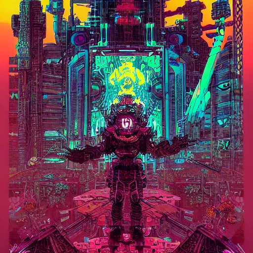 Image similar to a synthesizer from hell, cyberpunk concept art by josan gonzales and philippe druillet and dan mumford and enki bilal and jean claude meziere