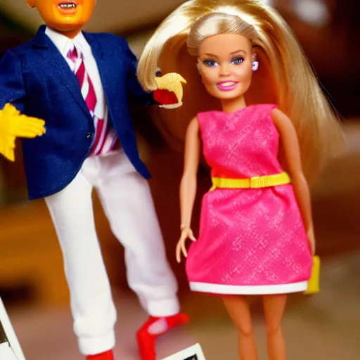 Image similar to 3 5 mm macro photograph of a young donald trump playing w barbie dolls, highly detailed, 4 k