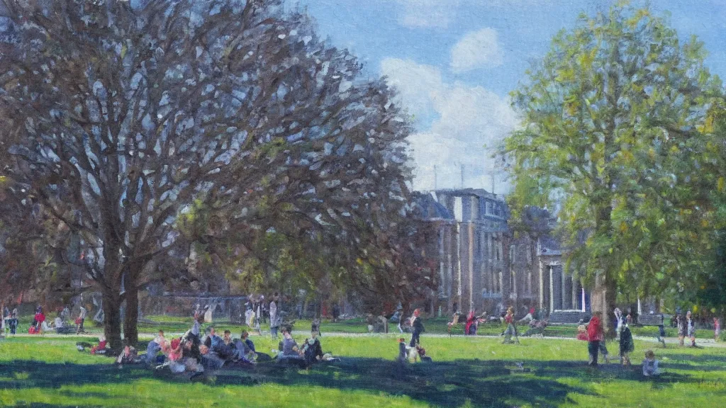 Prompt: impressionist oil painting of campus life at University college dublin