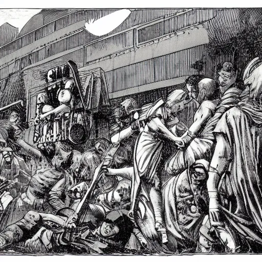 Prompt: the sacking of rome drawn by q hayashida