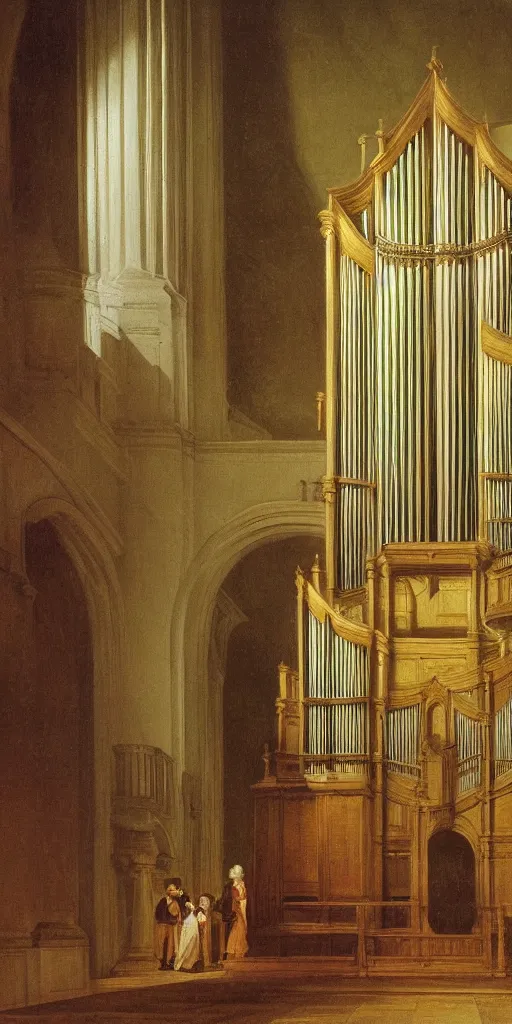 Image similar to detailed oil painting of a pipe organ by Asher Brown Durand and alan lee and goya