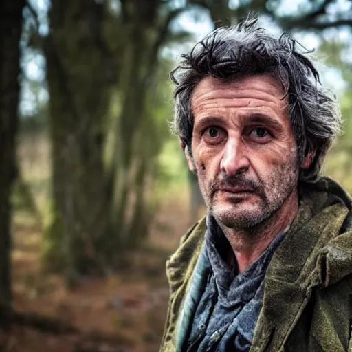 Prompt: A feral and dishevelled doctor in his natural habitat. He is in his forties and wearing a dirty worn out doctor\'s coat. 4K, National Geographic photograph