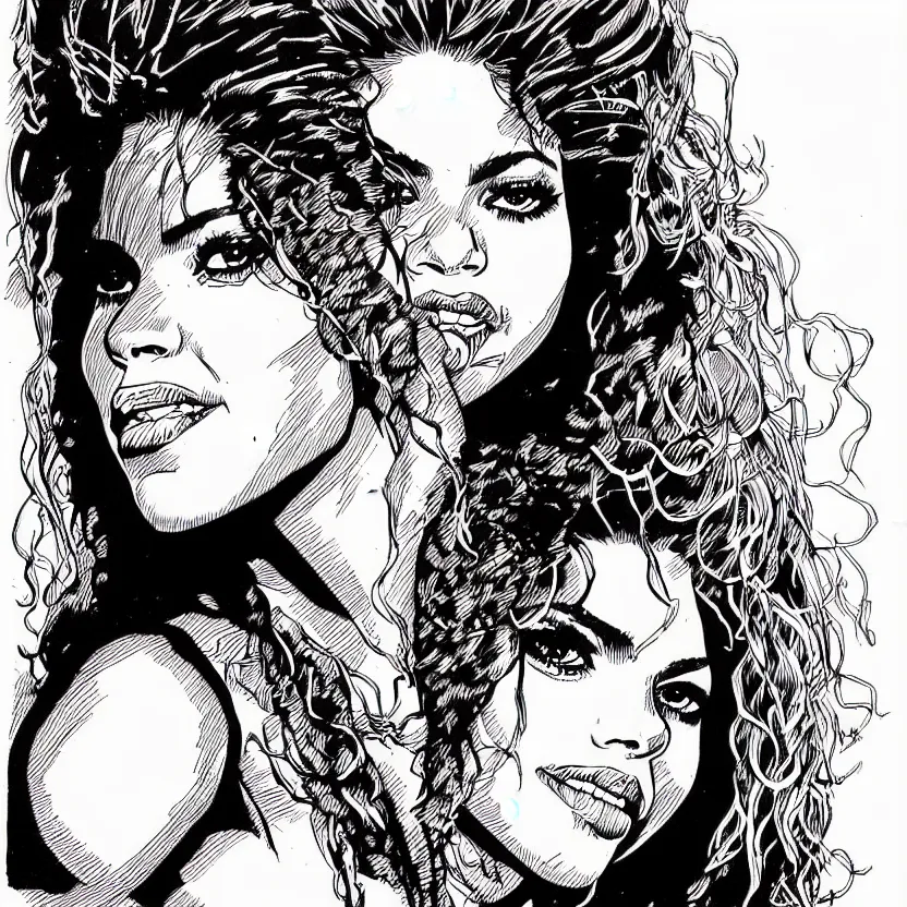 Image similar to portrait of shakira in the style of marc silvestri pen and ink drawing, high detail