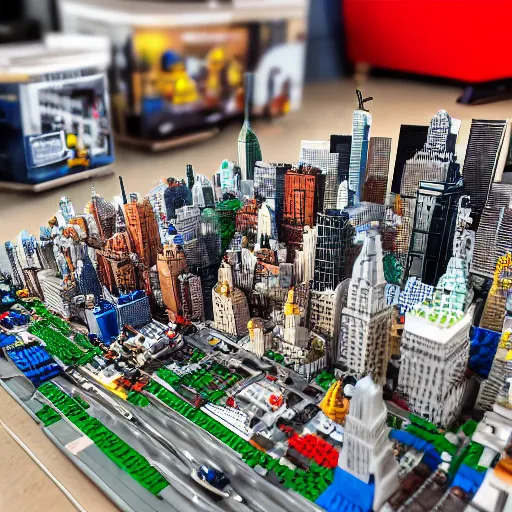 detailed lego build of new york city on garage table,, Stable Diffusion
