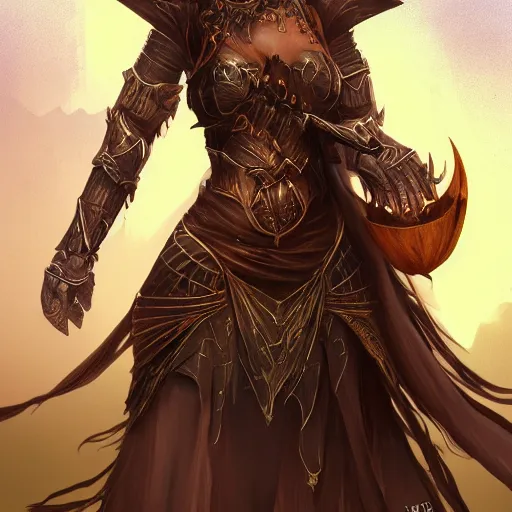 Prompt: beautiful earthen sorceress wearing wooden armor, trending on artstation, ultra fine detailed, hyper detailed, hd, concept art, digital painting