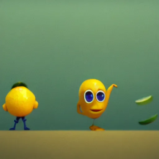 Prompt: a cinematic fill still from a 2022 Pixar movie about anthropomorphic lemons and limes, in the style of Pixar, shallow depth of focus