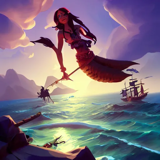 Image similar to jack the pirate mermaid on sea of thieves game avatar hero, behance hd by jesper ejsing, by rhads, makoto shinkai and lois van baarle, ilya kuvshinov, rossdraws global illumination