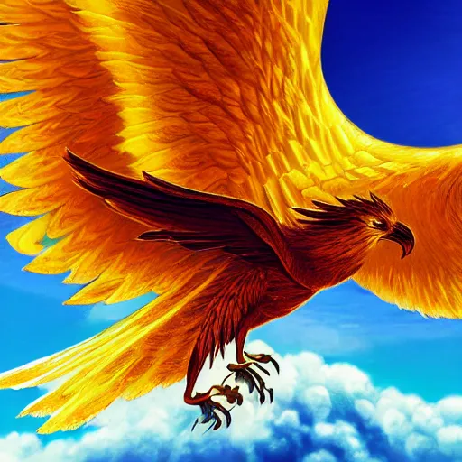 Image similar to a close - up shot of a phoenix flying over an island, golden hour, digital art, award - winning, hyper detailed, 4 k, smooth, sharp focus, trending