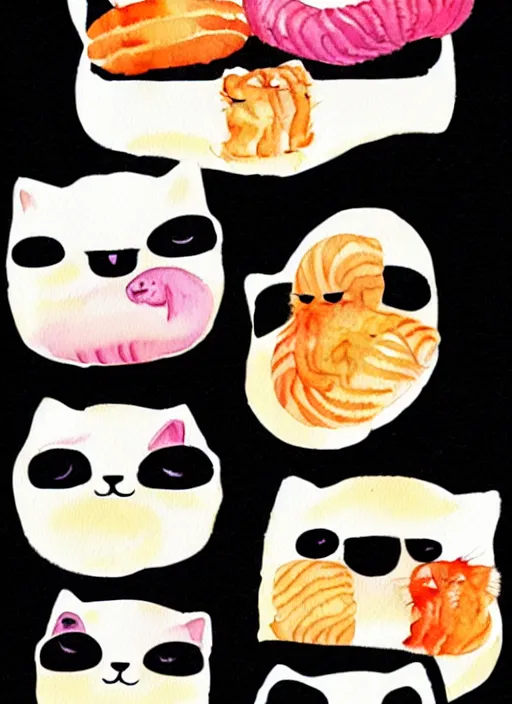 Image similar to cute cats and sushi watercolour