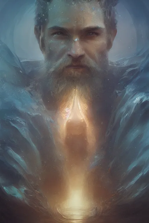 Image similar to Atlantis god, portrait, powerfull, intricate, elegant, volumetric lighting, scenery, digital painting, highly detailed, artstation, sharp focus, illustration, concept art, ruan jia, steve mccurry