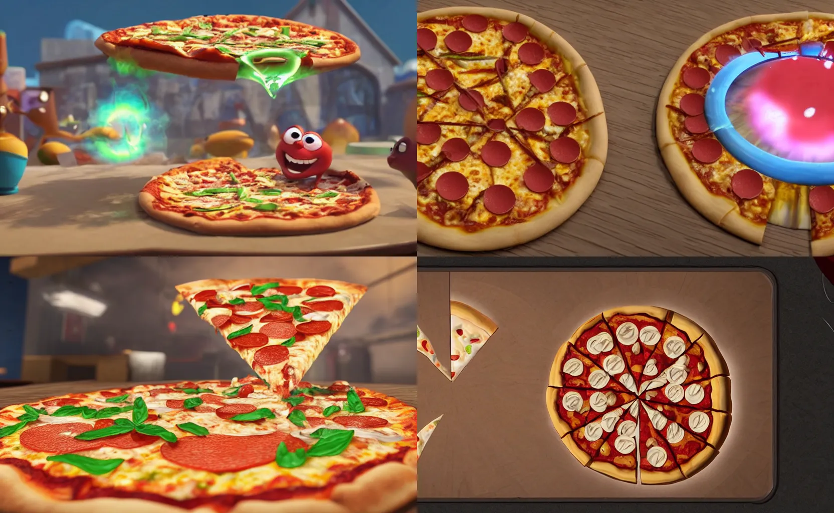 Prompt: a pizza with a vortex in it sucking somebody into the pizza dimension by pixar, unreal engine