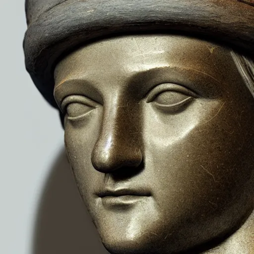 Prompt: a neon circle as a hat on a renaissance statue head, black background, ray tracing, 8 k resolution, sharp focus, hyper detailed, hyper realistic