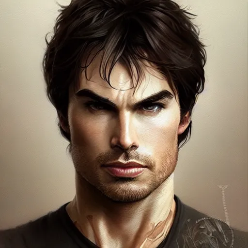 Prompt: portrait of ian somerhalder, wide angle, intricate, wild, highly detailed, digital painting, artstation, concept art, smooth, sharp focus, illustration, art by artgerm and greg rutkowski and alphonse mucha - W 768