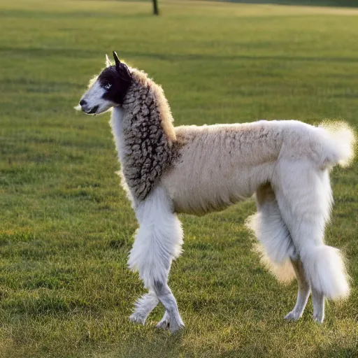 Image similar to photo of a hybrid between a borzoi and an alpaca