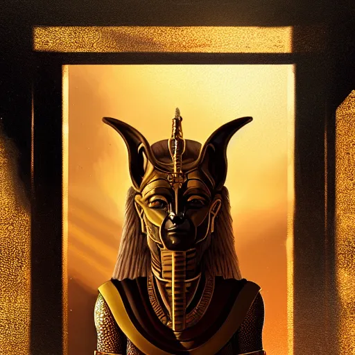 Image similar to majestic gracious regal female anubis warrior portrait, ancient egypt, atmospheric lighting, painted, menacing, intricate, volumetric lighting, beautiful, rich deep colours masterpiece, golden hour, sharp focus, ultra detailed, by leesha hannigan, ross tran, thierry doizon, kai carpenter, ignacio fernandez rios