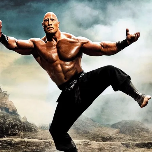 Image similar to Dwayne Johnson as Kung Fu master