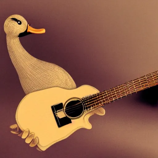 Prompt: duck playing the guitar