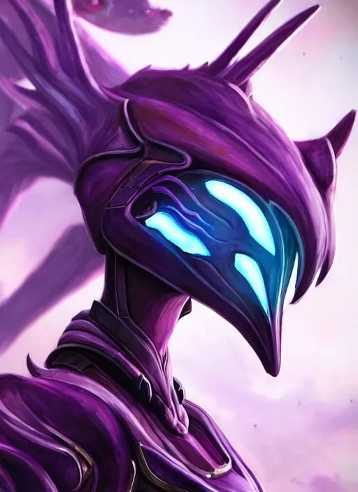 Image similar to cinematic close shot, galactic sized proportional stunning beautiful hot female warframe, sleek mecha goddess dragon head, metal ears, led purple eyes, smooth fuschia skin, smooth silver armor, floating in space, holding a galaxy, epic proportions, epic size, epic detail, furry art, dragon art, giantess art, warframe fanart, furaffinity, octane