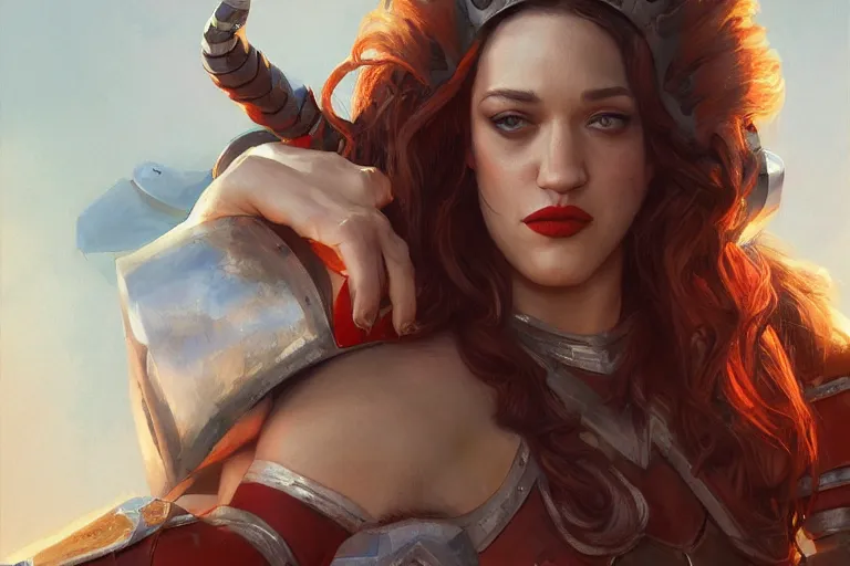 Prompt: Kat Dennings as an American Gladiator by Mandy Jurgens and Artgerm and william-adolphe bouguerea, highly detailed, trending on artstation, award winning, H 768