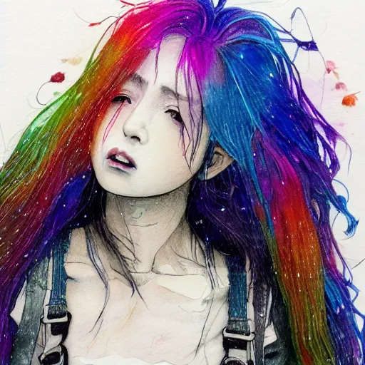 a grungy woman with rainbow hair, soft eyes and narrow | Stable Diffusion |  OpenArt