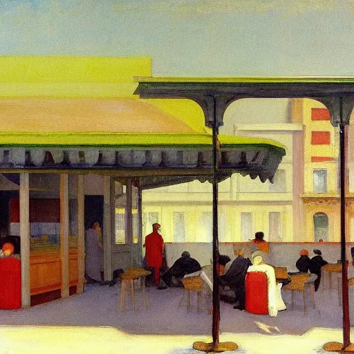 Image similar to a hawker centre, by edward hopper