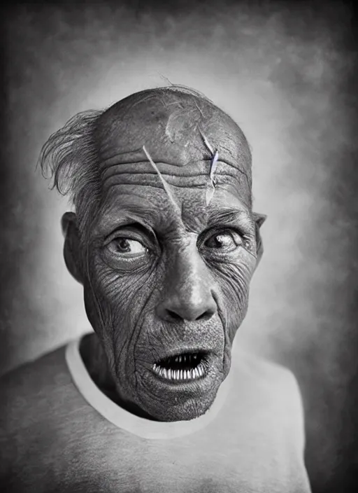 Image similar to handsome anthropomorphic mangle by lee jeffries, gelatin silver process