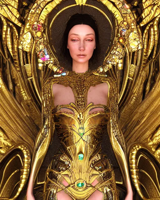 Prompt: a highly detailed metahuman 4 k close up render of an alien goddess bella hadid monument renaissance in iris van herpen dress schiaparelli in diamonds crystals swarovski and jewelry iridescent in style of alphonse mucha gustav klimt trending on artstation made in unreal engine 4