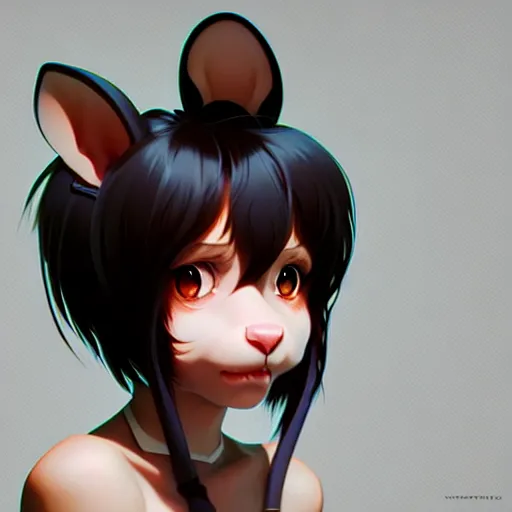 Image similar to character design portrait of an anthropomorphic furry rat girl with rat ears and a tail, 4 k, concept art, by wlop, ilya kuvshinov, artgerm, krenz cushart, pixiv.