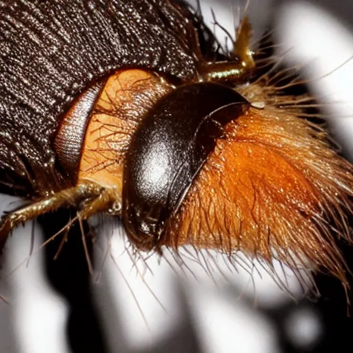 Image similar to a photograph of a fly with donald trump wig hair