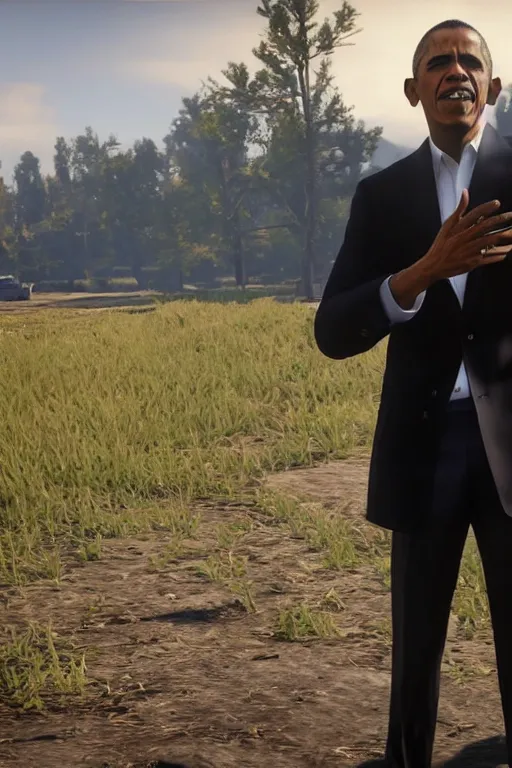 Prompt: obama doing an ok hand sign, cinematic, photoreal, by red dead redemption 2