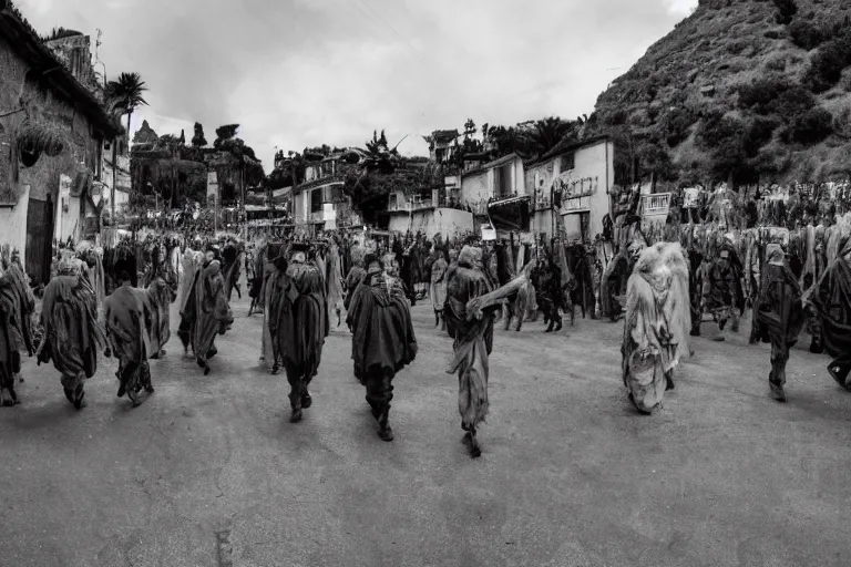 Prompt: cinematography parade in san magel de ayende by Emmanuel Lubezki