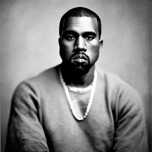 Prompt: a vintage photograph of Kanye West by Julia Margaret Cameron, portrait, 40mm lens, shallow depth of field, split lighting