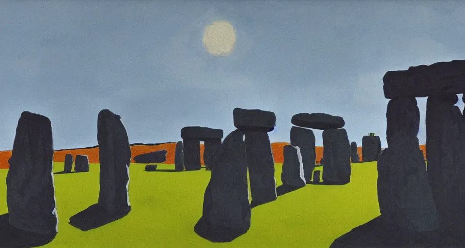 Image similar to color sketch of stonehenge, highly detailed, dramatic lighting, intense shadows, rich deep colours, by david hockney