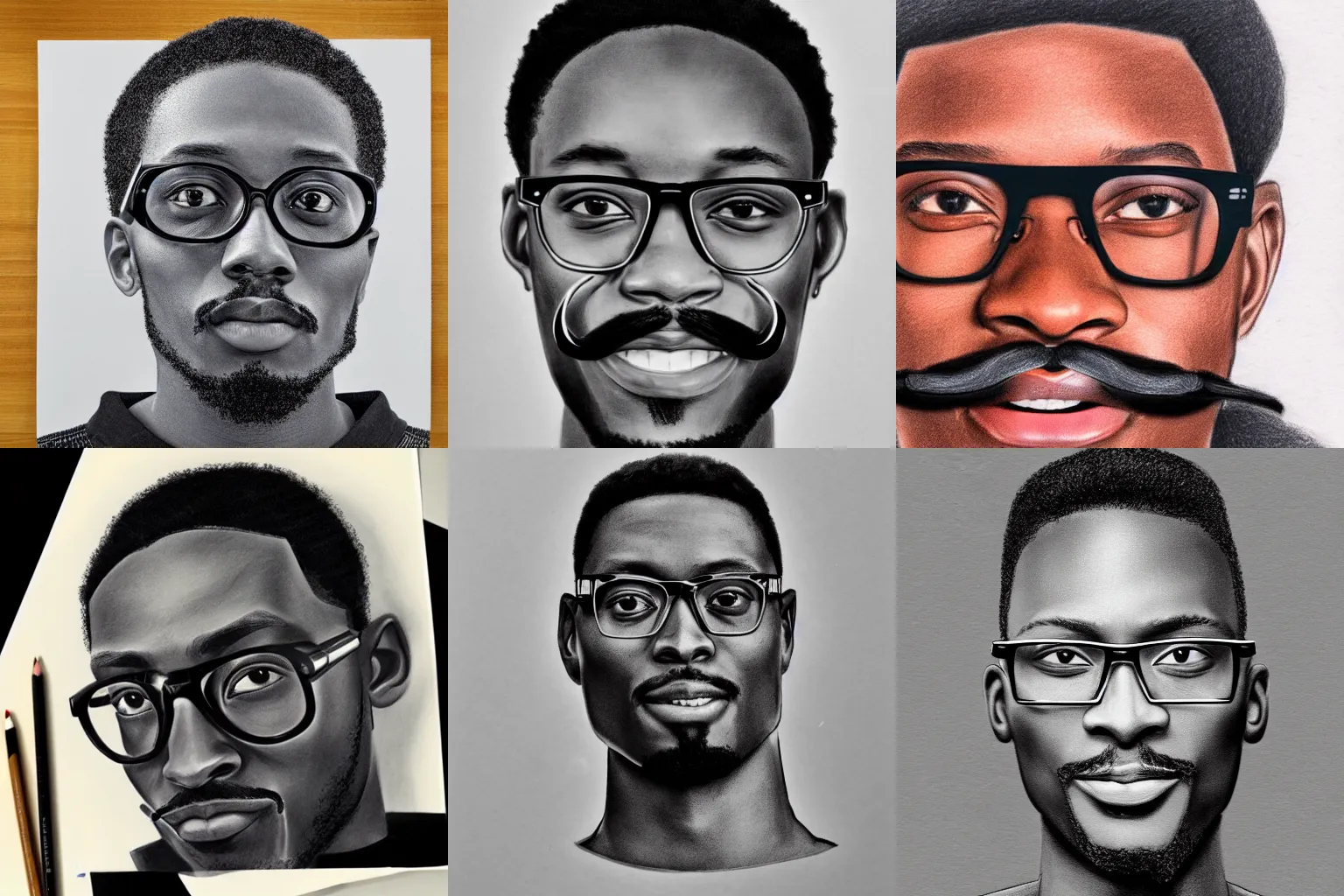 Prompt: pencil drawing of MKBHD, wears glasses, has fake mustache, 4k