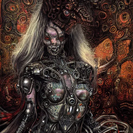 Image similar to cybernetic demon dreaming, lsd, circuitry, intricate detail, royo, whealan, giger, klimt, hd,