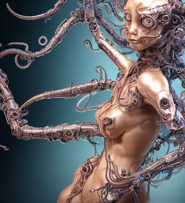 Prompt: photo 3 d rendering of a beautiful girl deity cyborg demon angel with tentacles epic photorealistic portrait in ito junji frank miller alex ross escher giger sorayama buddhist biopunk cosmic horror style depth of field lens flare leica zeiss detailed trending award winning on flickr