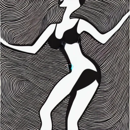 Image similar to a highly detailed vector illustration of a beautiful woman dancing with complex shading isolated on a black background, adobe illustrator, digital art