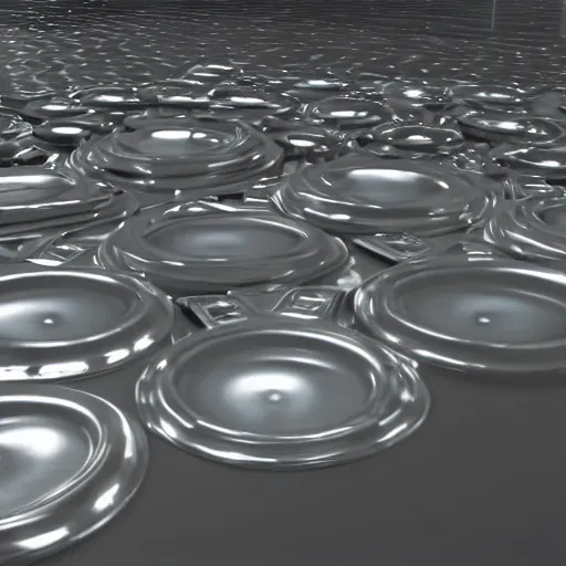 Image similar to army of metallic plates, raytracing, unreal engine tech demo, 5 5 mm