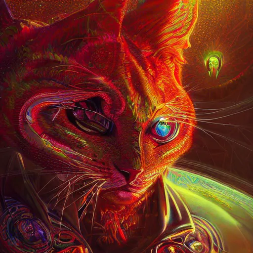 Prompt: hyper detailed ultra sharp, trending on artstation, vibrant aesthetic, bloodwave, colorful, psychedelic, ornate, intricate, digital painting, concept art, smooth, sharp focus, illustration, businessman cat, art by artgerm and greg rutkowski and h. r. giger, 8 k