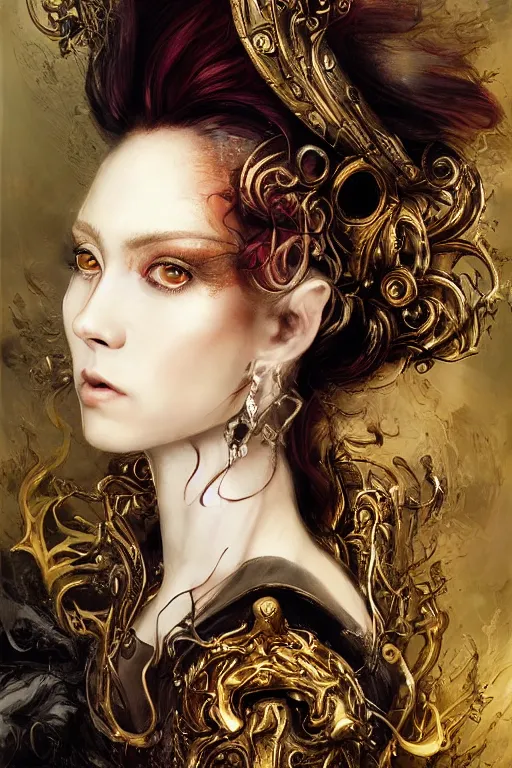 Prompt: portrait, headshot, insanely new baroque hair style, dramatic hair color, digital painting, of a old 18th century, old cyborg prince, amber jewels, baroque, ornate clothing, scifi, realistic, hyperdetailed, chiaroscuro, concept art, art by Franz Hals and Jon Foster and Ayami Kojima and Amano and Karol Bak,
